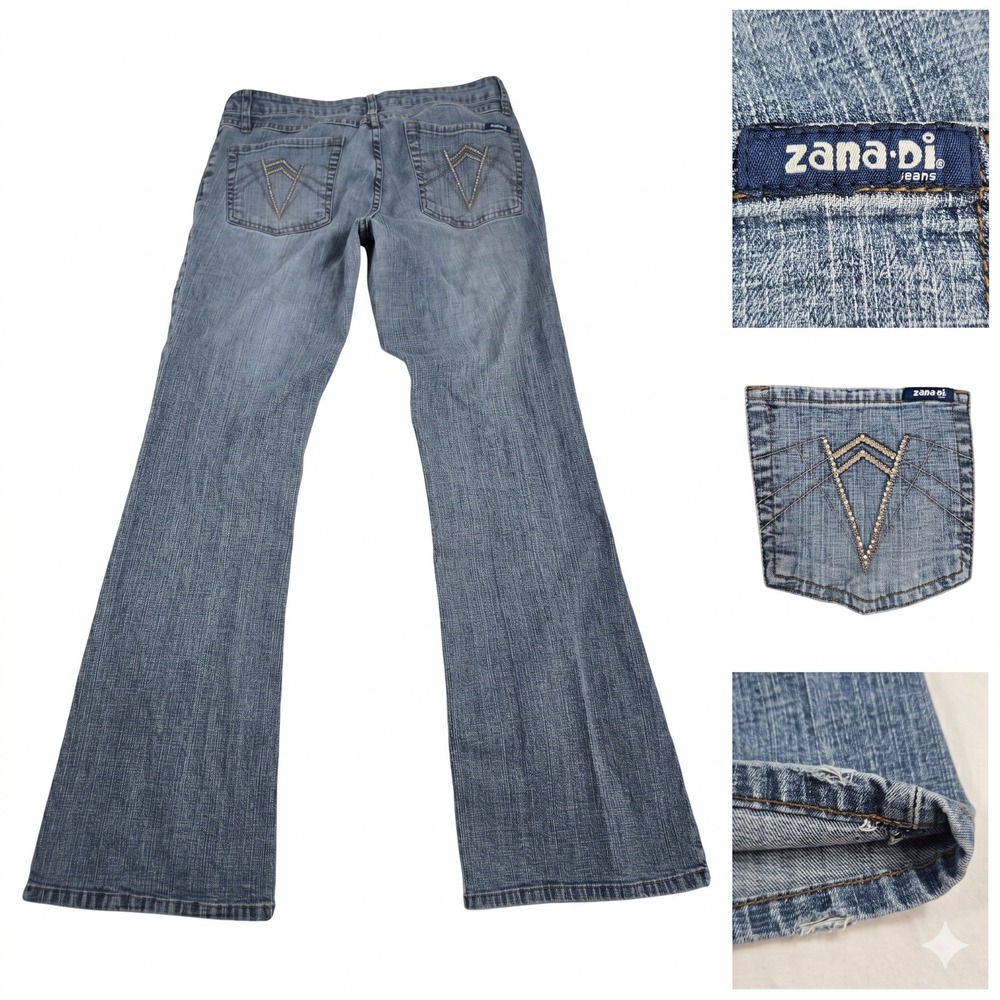 Vintage Zana Di Rhinestone Flare Jeans Womens 31x31 Blue Y2K Embellished Pocket